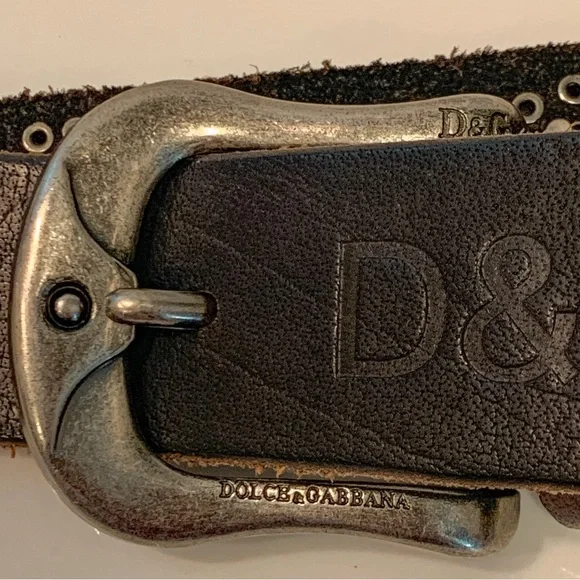 Dolce & Gabbana Black Leather Studded DG Belt With Buckle Size 38-40 Quality